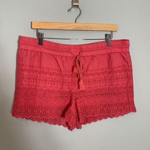 Ann Taylor‎ Loft Coral Eyelet Drawstring Shorts Womens Size L